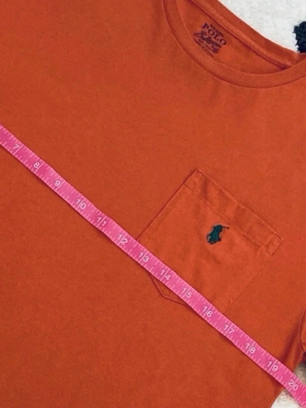 Polo Ralph Lauren Mens Small Orange Classic Fit Pocket T Shirt Green Pony